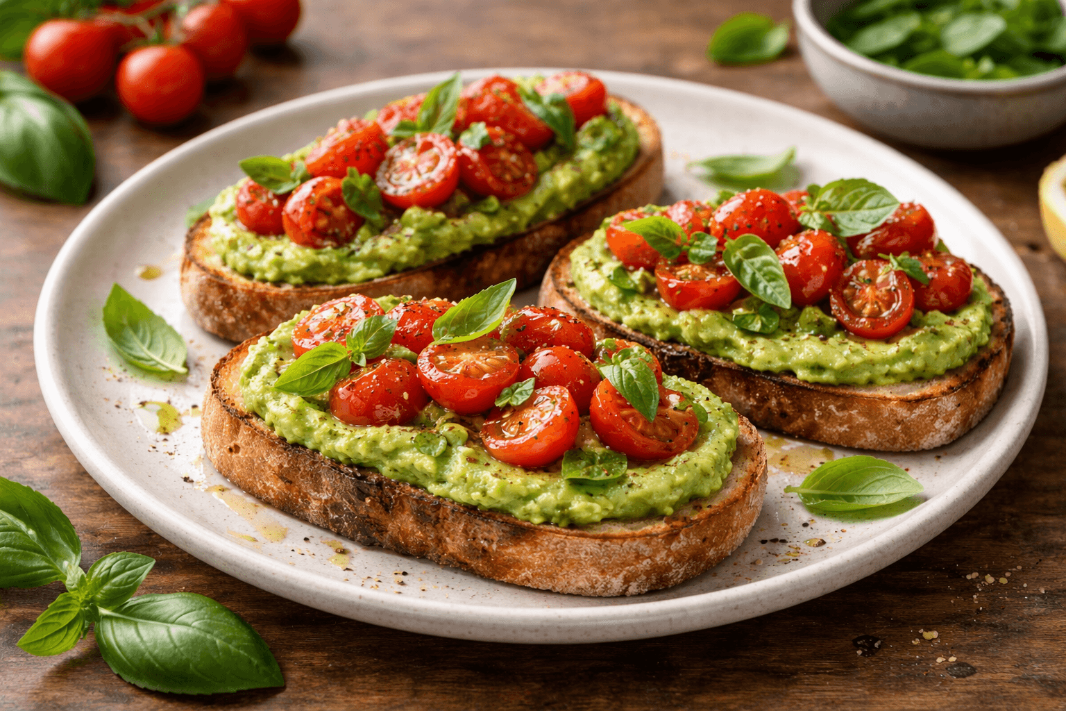 Bruschette con crema di avocado e pomodorini