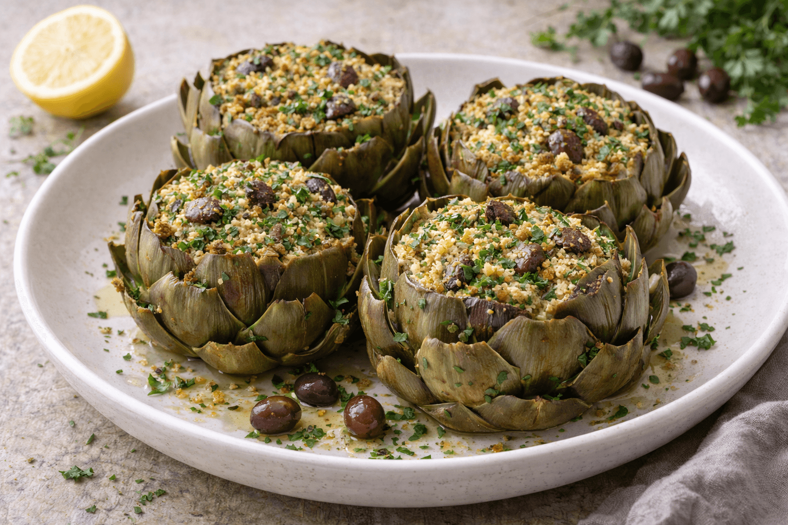 Carciofi ripieni di pangrattato ed erbe aromatiche