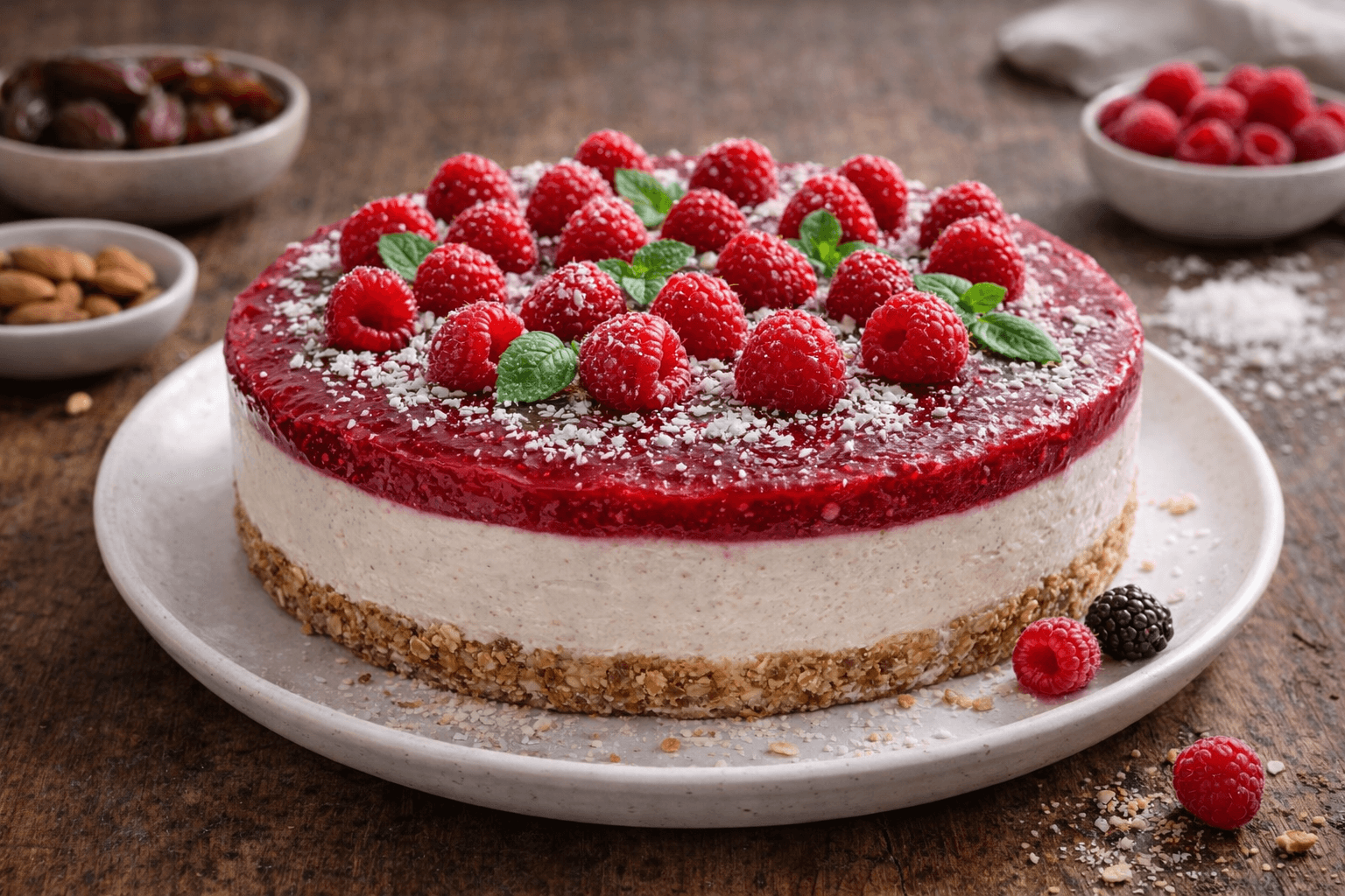 Cheesecake vegana al cocco e lamponi