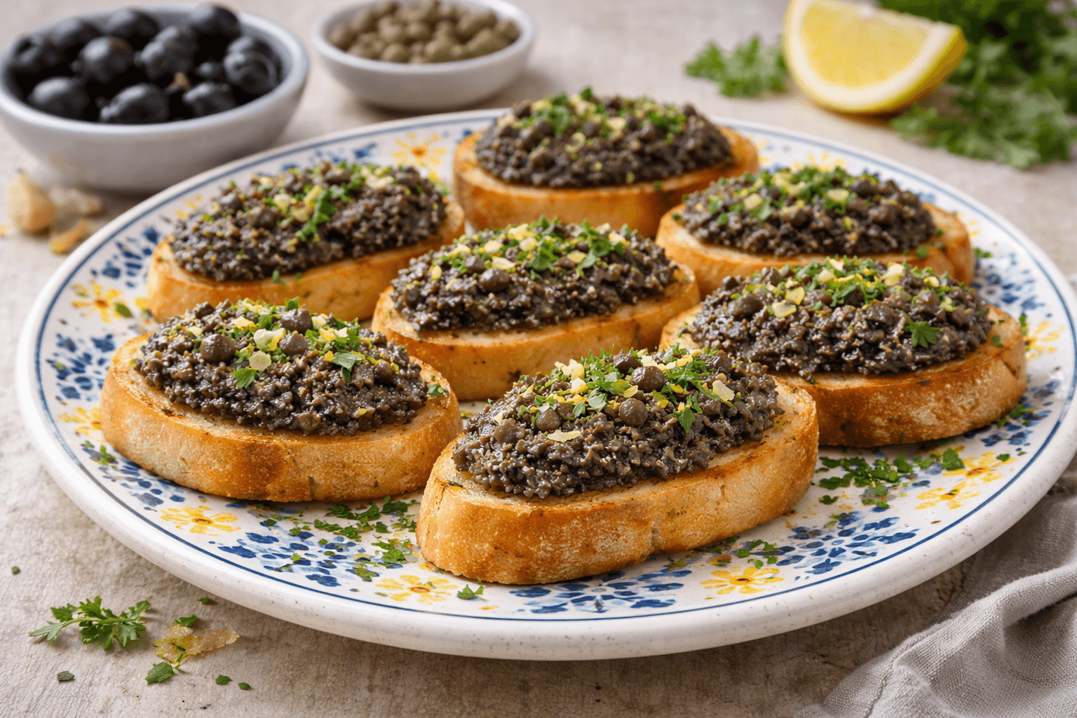 Crostini con paté di olive nere