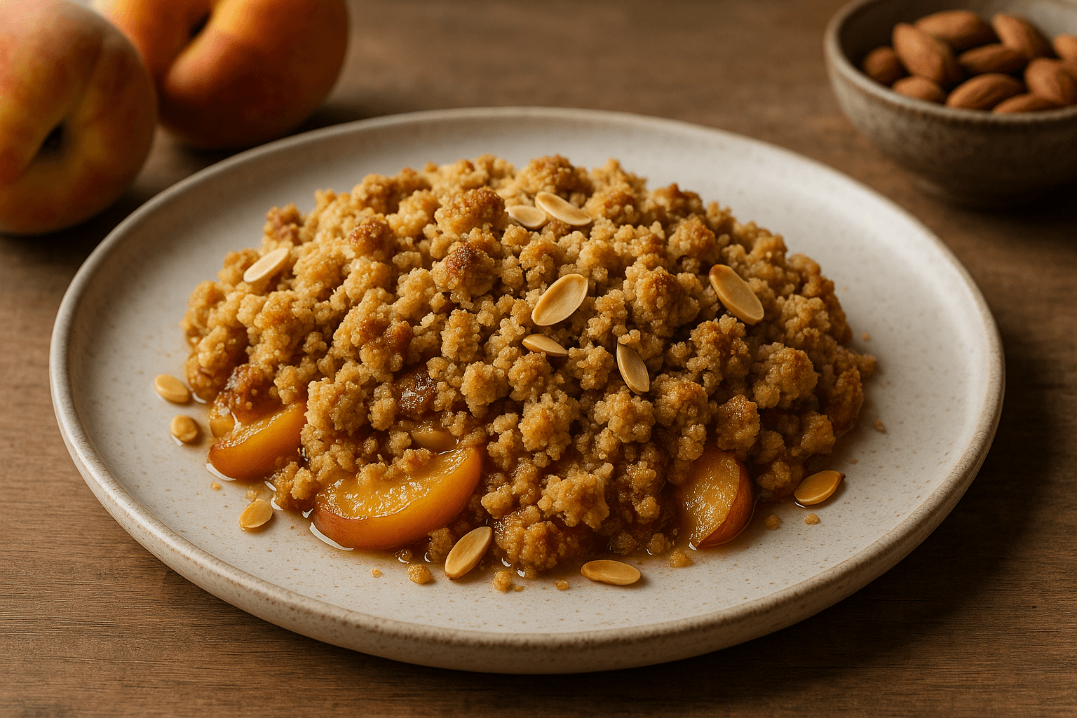 Crumble di pesche e mandorle