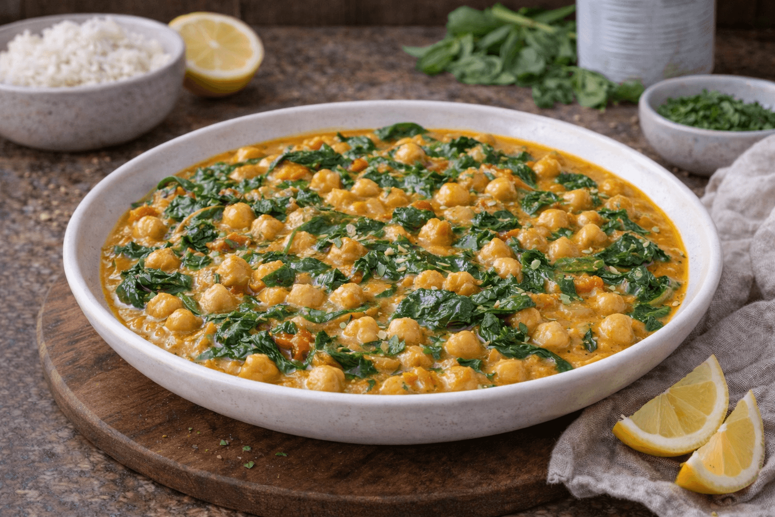 Curry di ceci e spinaci al latte di cocco