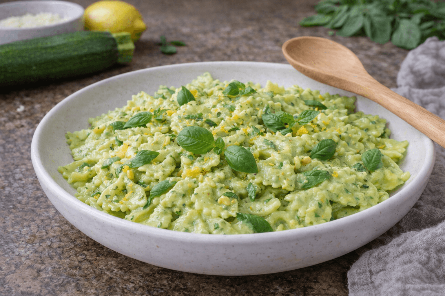 Farfalle con crema di zucchine e basilico