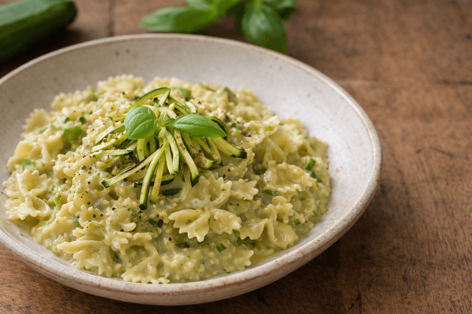 Farfalle con crema di fagioli e zucchine