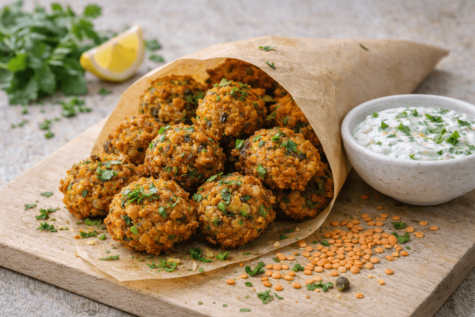 Frittelline di lenticchie rosse e coriandolo fresco