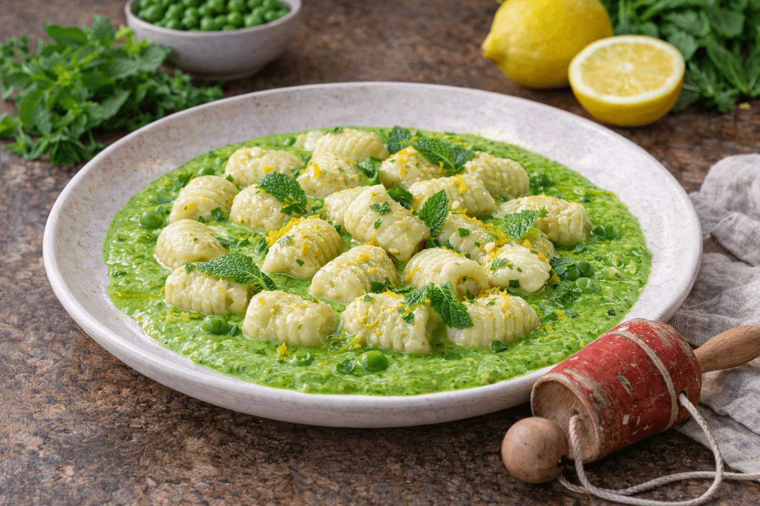 Gnocchi di patate con crema di piselli e menta