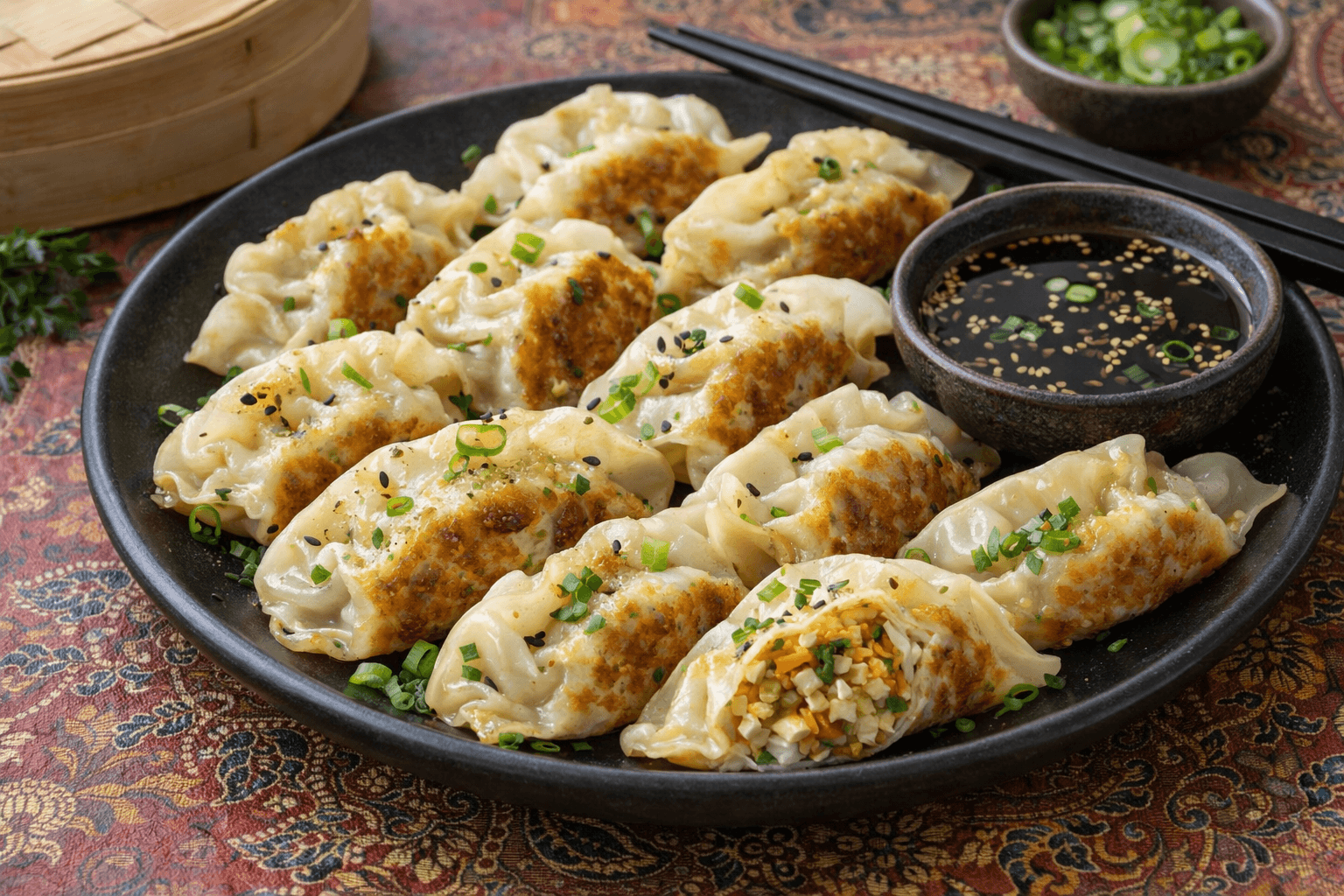 Gyoza vegani con ripieno di verdure e tofu