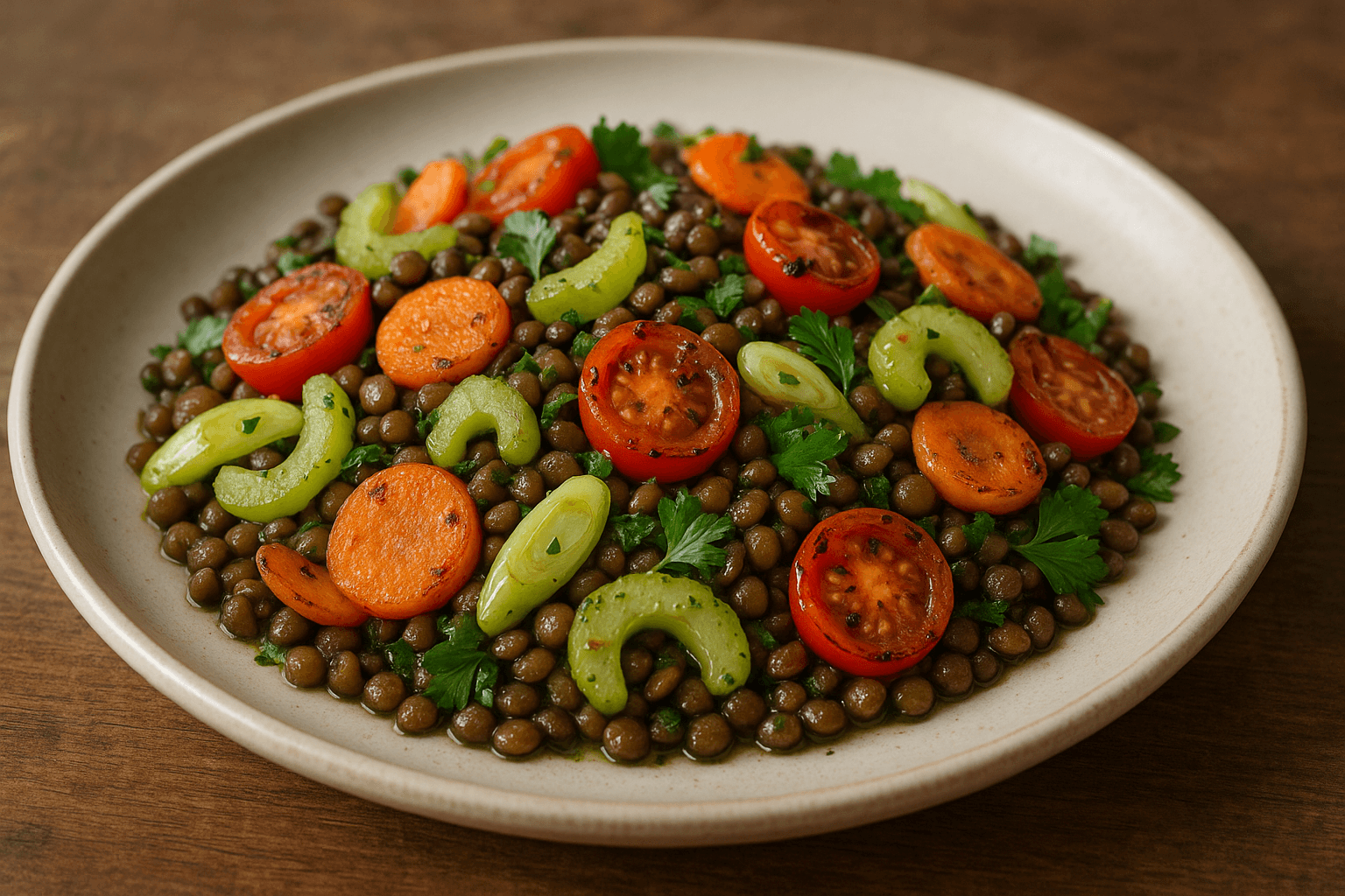 Insalata di Lenticchie con Verdure Croccanti e Senape