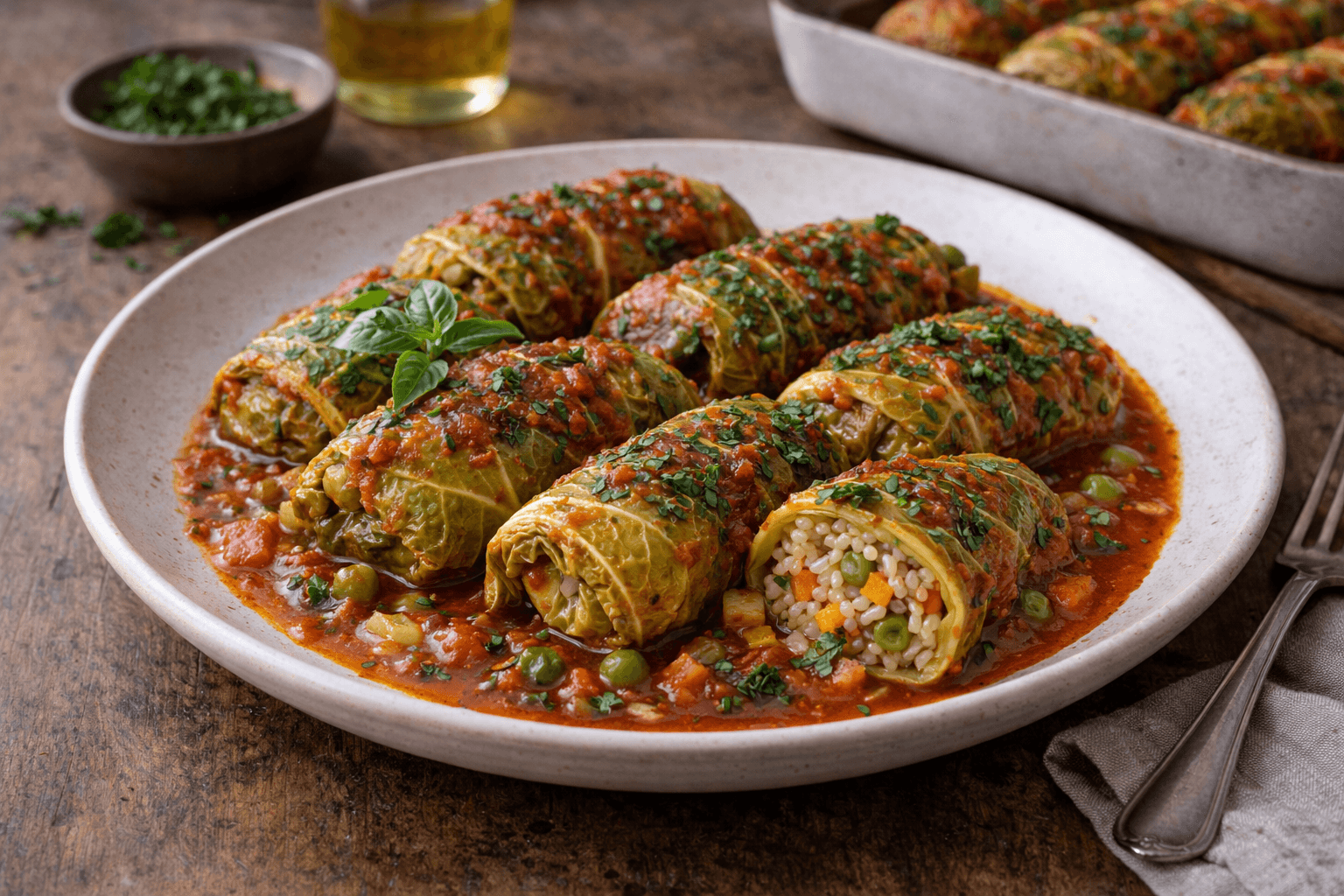 Involtini di verza con ripieno di riso e verdure