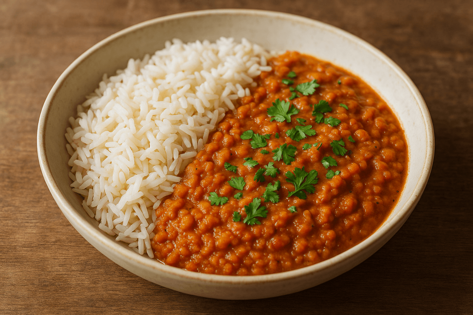 Dhal di lenticchie rosse con riso basmati al cocco