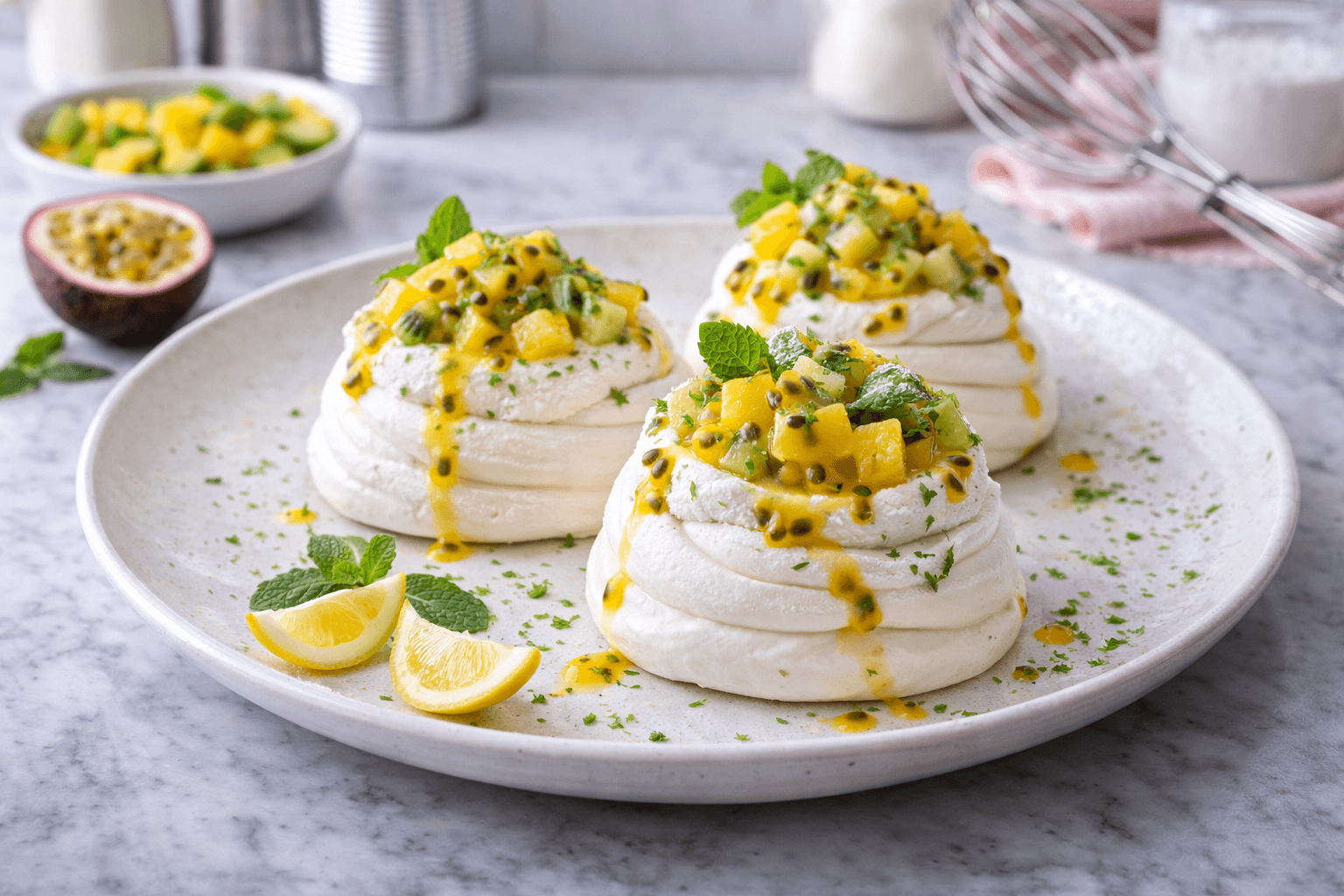 Mini pavlova ai frutti tropicali