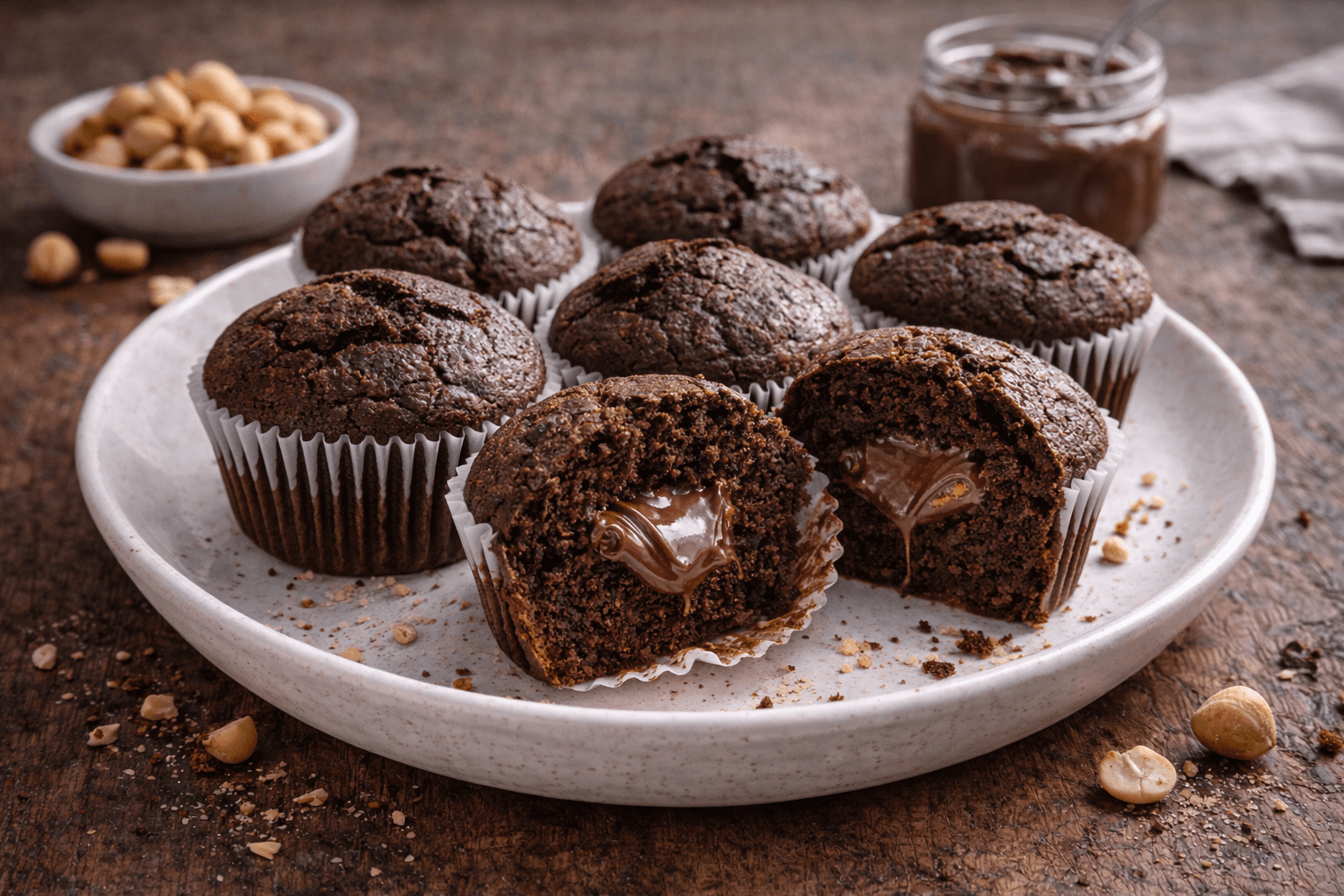 Muffin al cacao con cuore di crema alle nocciole