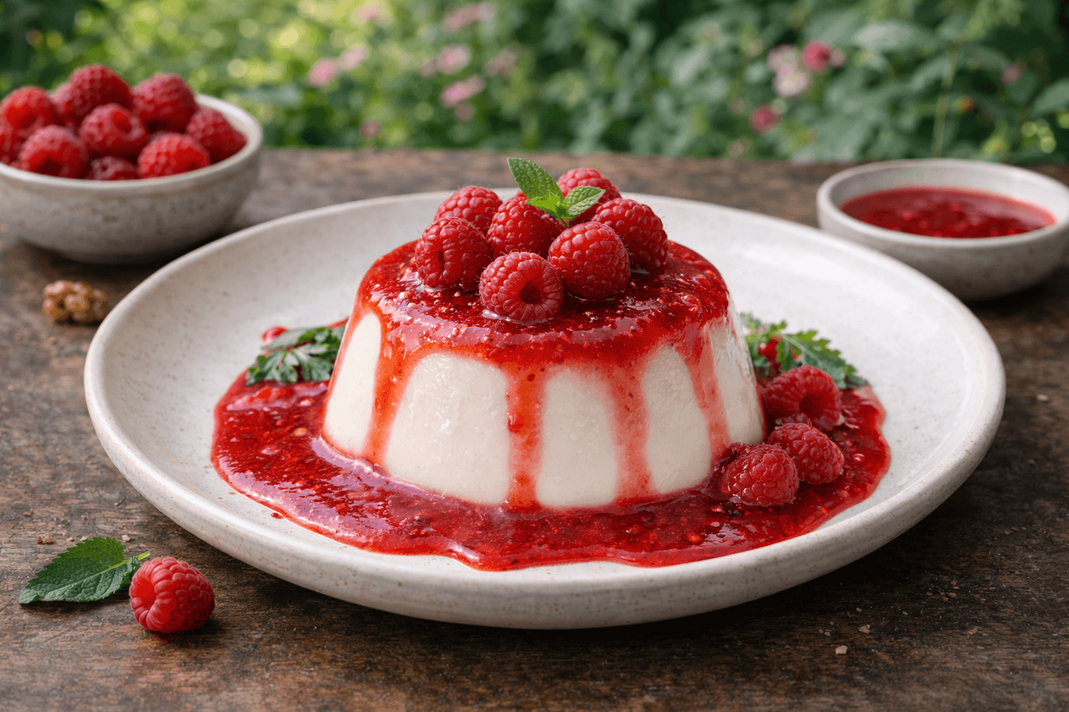 Panna cotta al cocco con coulis di lamponi