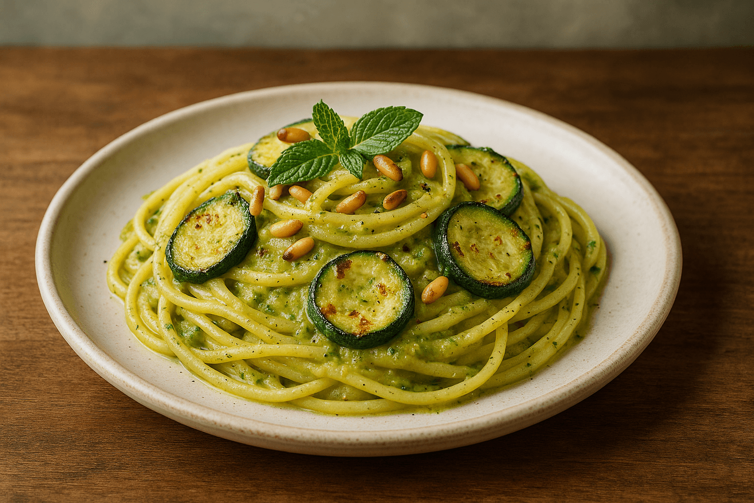 Pasta con crema di zucchine e menta