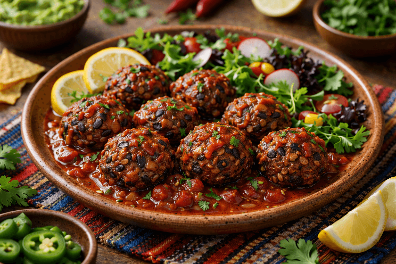 Polpette di fagioli neri e avena con salsa piccante