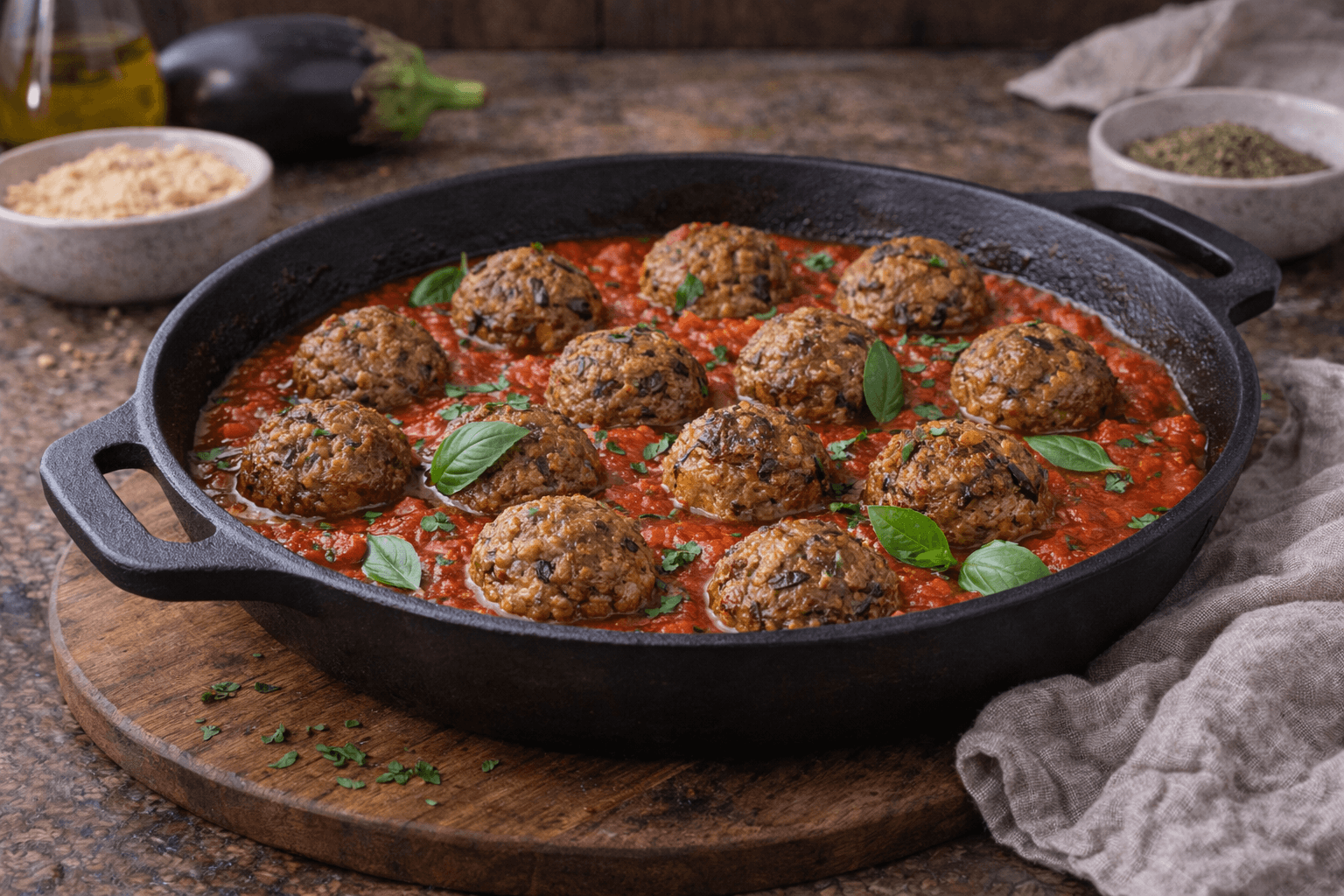 Polpette di melanzane al forno con salsa al pomodoro