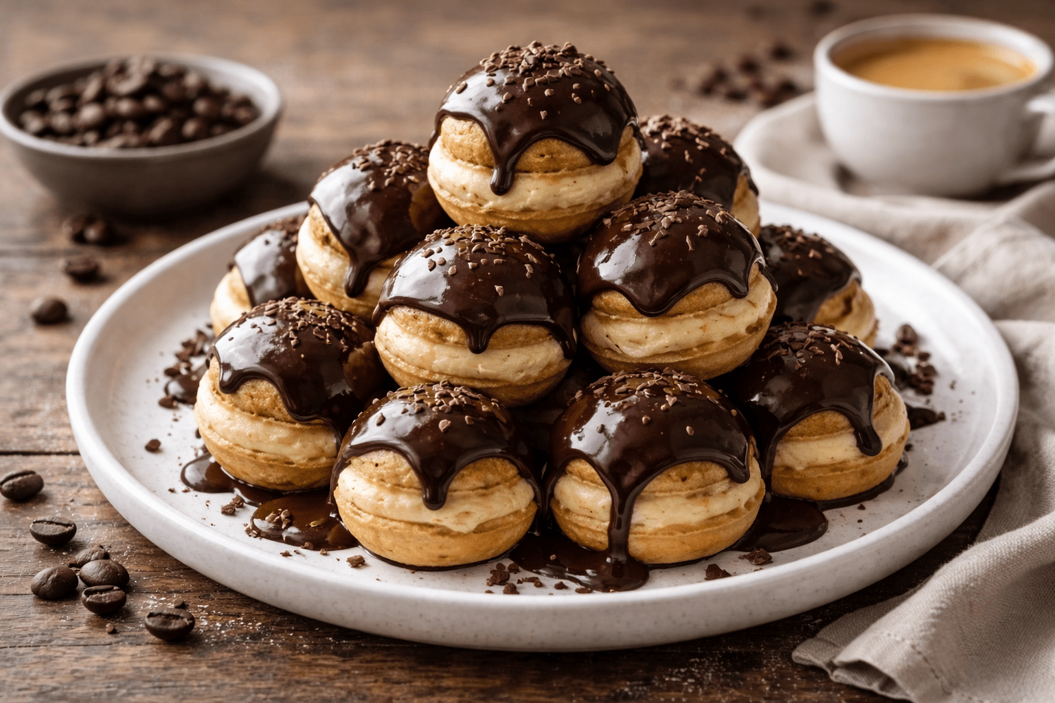 Profiteroles con crema al caffè