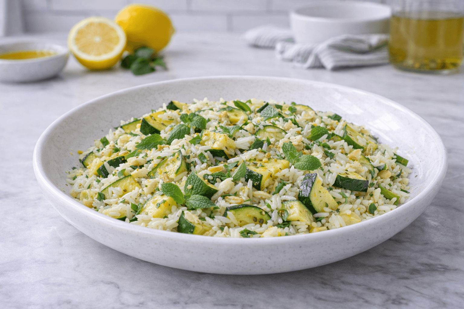 Riso basmati al limone con zucchine e menta fresca
