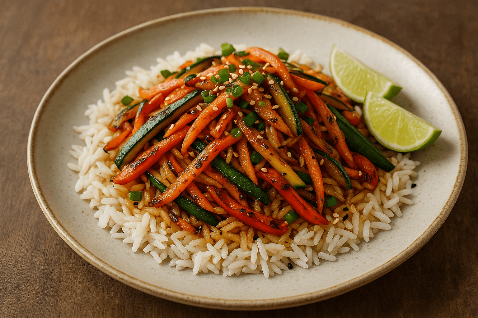 Riso Basmati con Verdure Saltate allo Zenzero e Soia