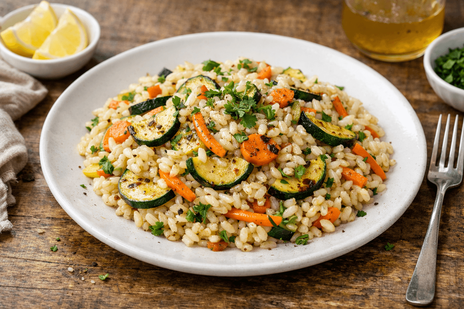 Riso unico alle zucchine, carote e cipolla