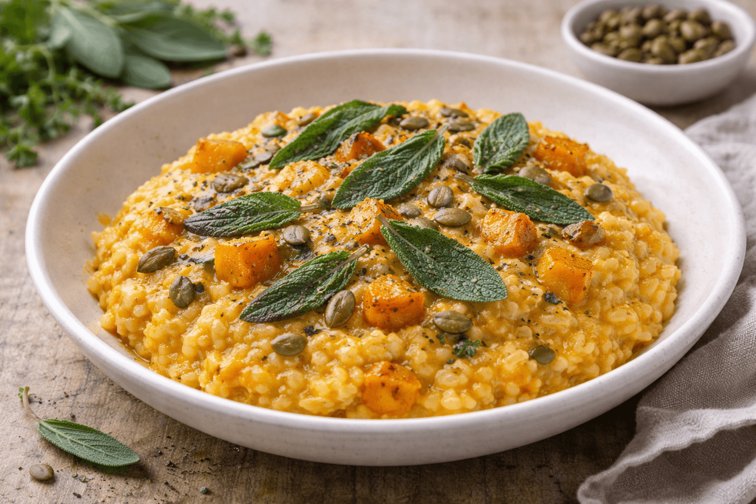 Risotto alla zucca e salvia croccante