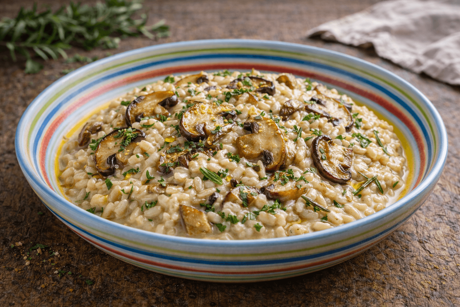 Risotto cremoso ai funghi porcini e rosmarino