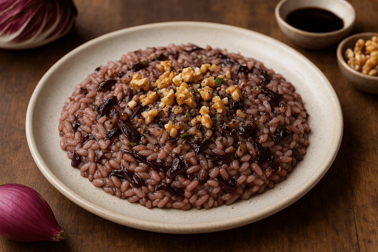 Risotto al Radicchio e Noci con Vino Rosso