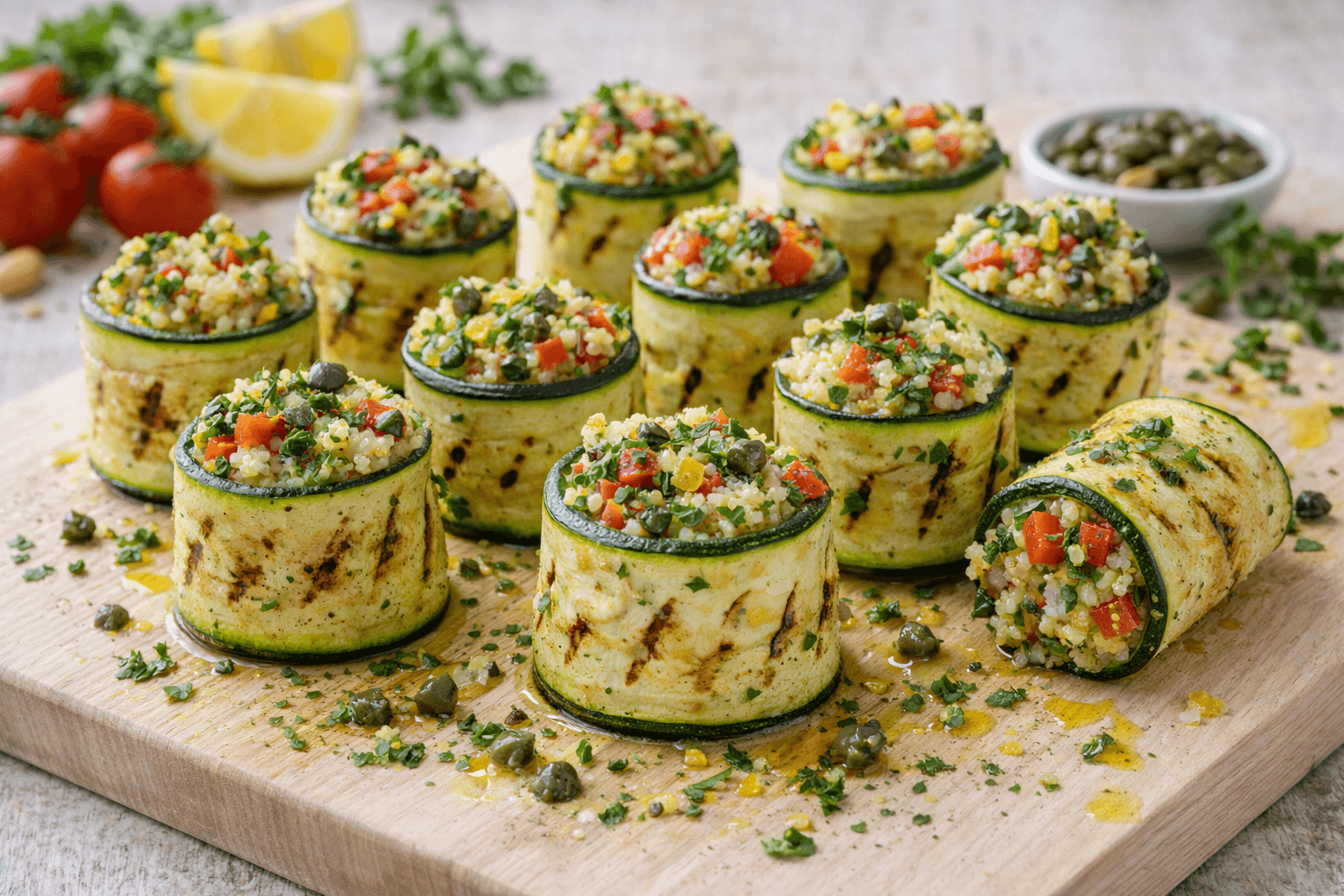 Roll di zucchine ripieni di couscous e verdurine