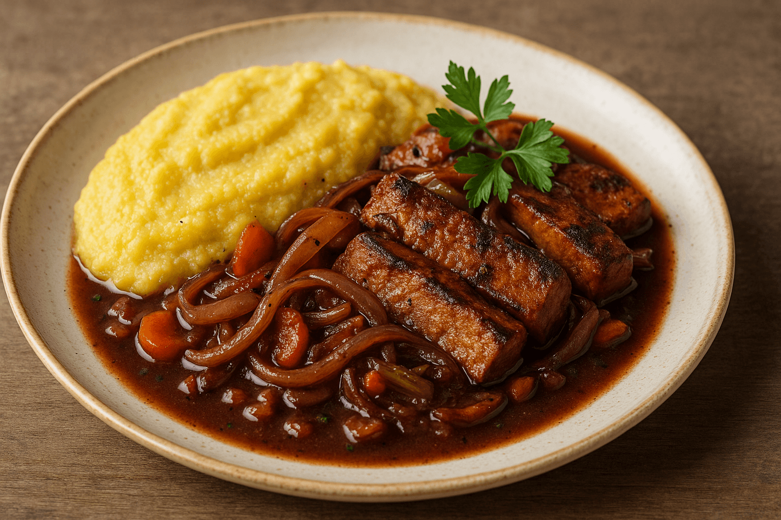 Seitan Brasato con Cipolle e Vino Rosso