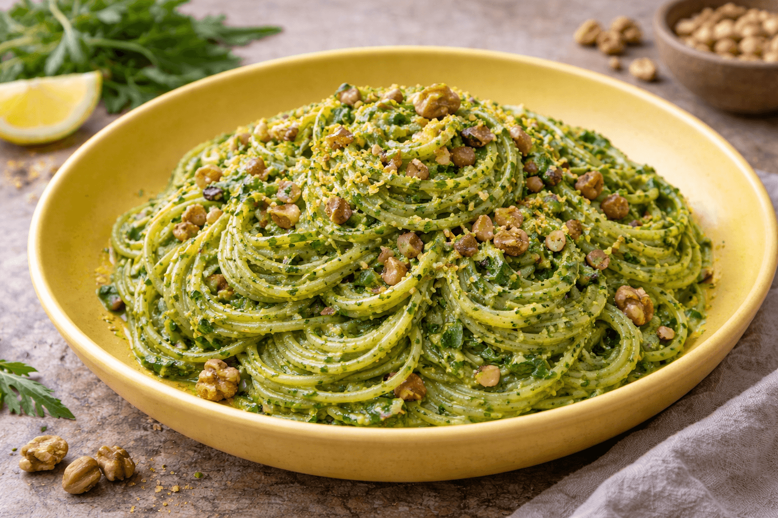 Spaghetti al pesto di rucola e noci