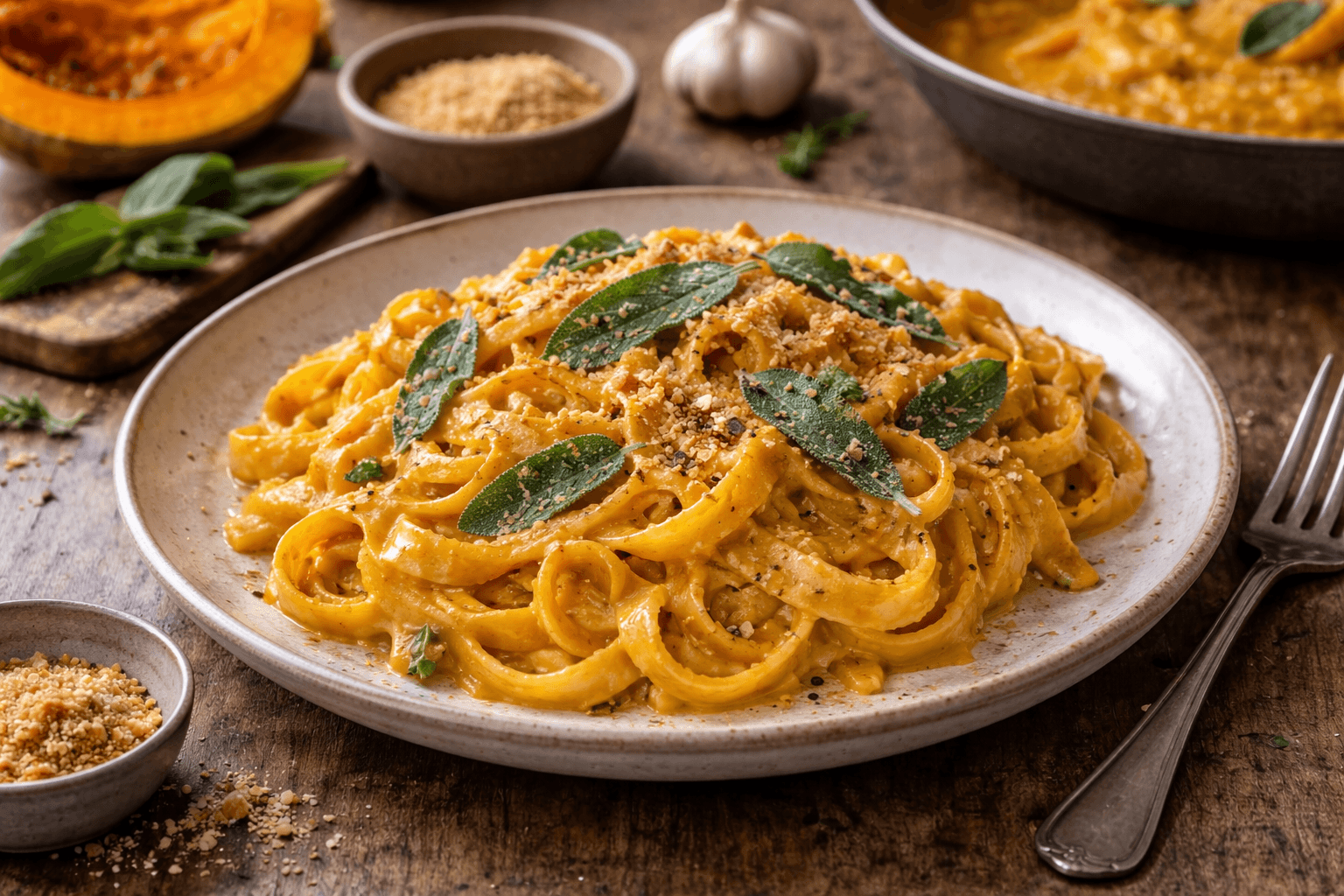Tagliatelle cremose alla zucca e salvia