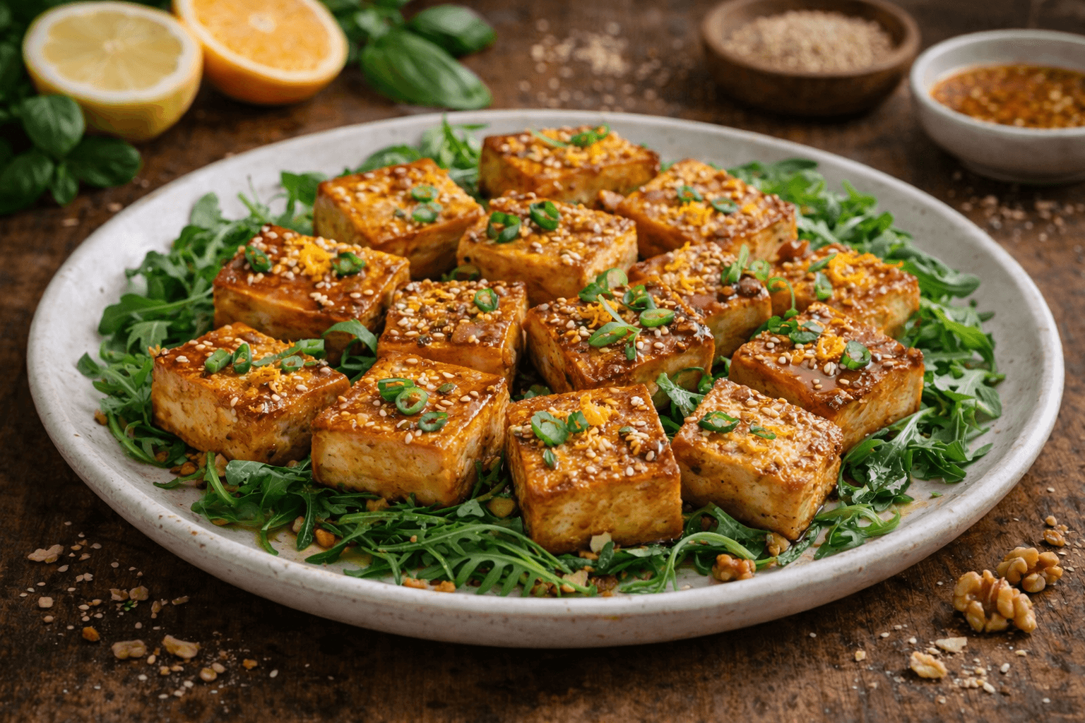 Tofu al forno marinato agli agrumi e zenzero