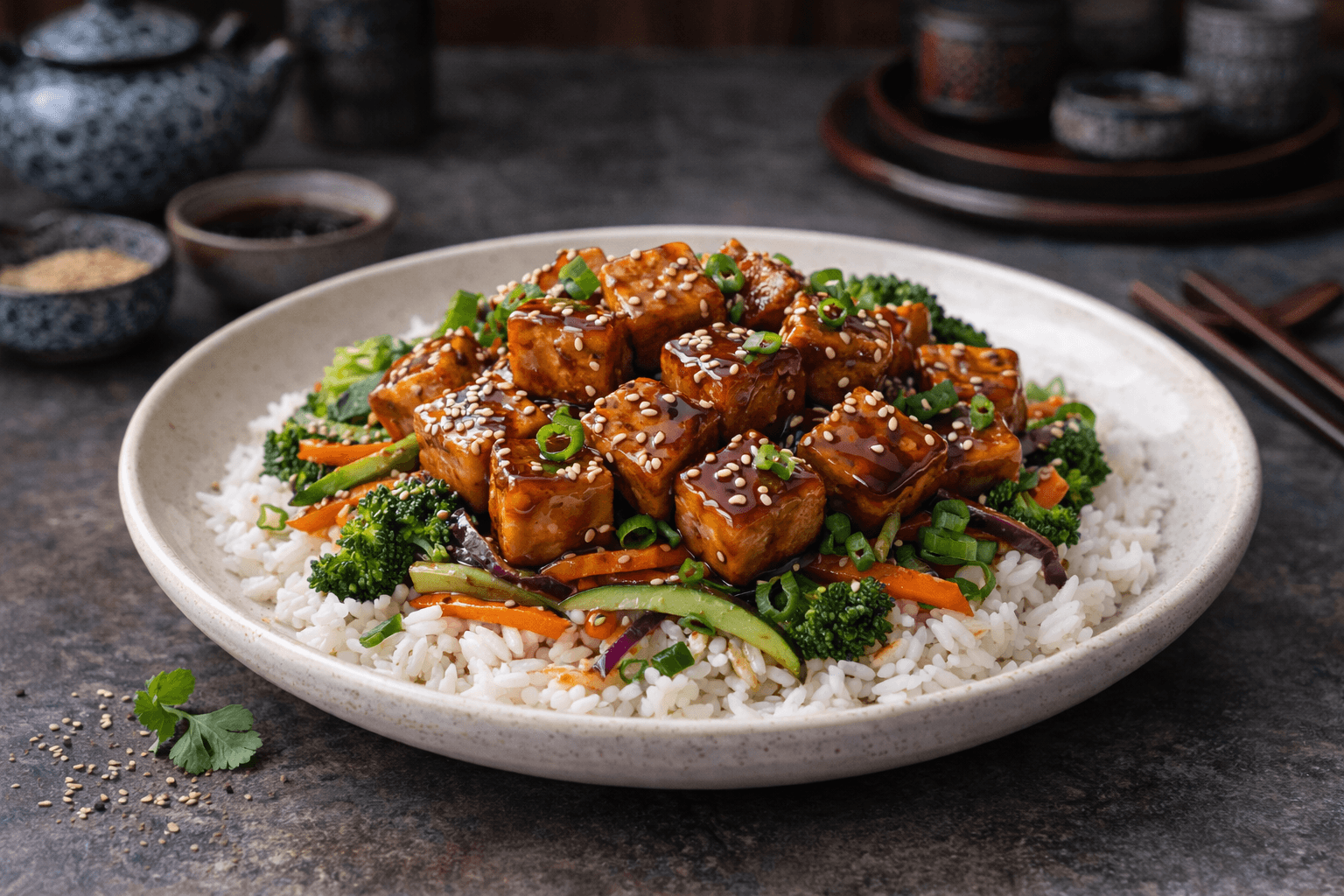 Tofu glassato con salsa teriyaki