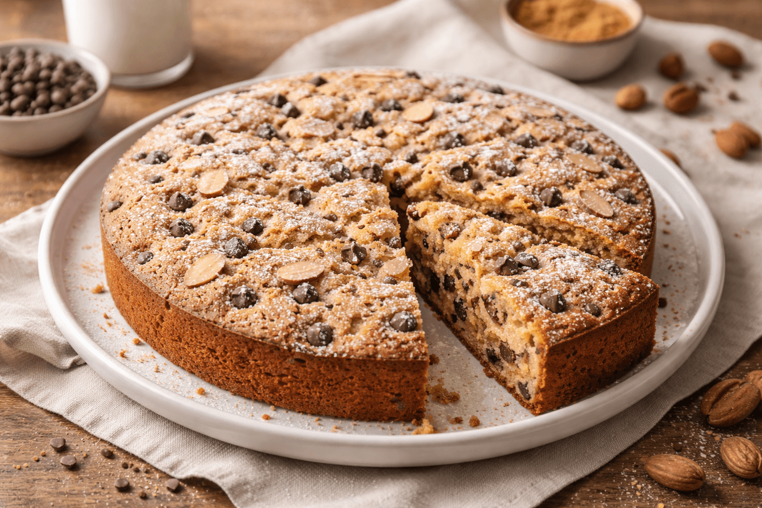 Torta morbida alle mandorle e gocce di cioccolato