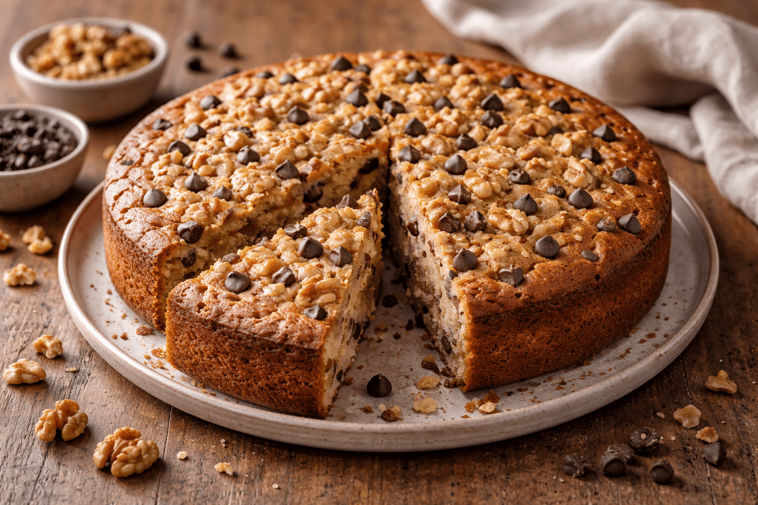 Torta morbida alle noci e gocce di cioccolato