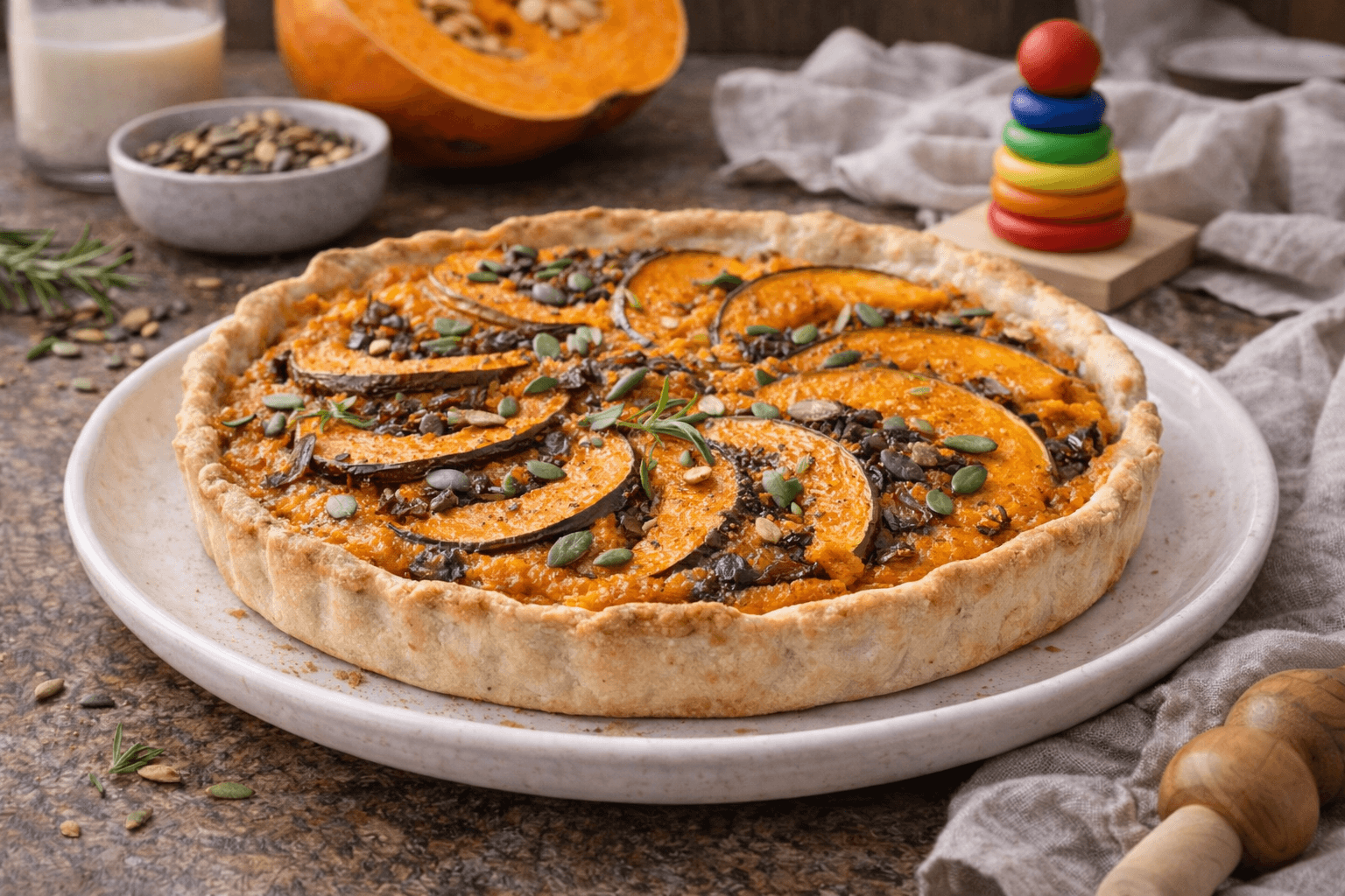 Torta salata con zucca e cipolle caramellate