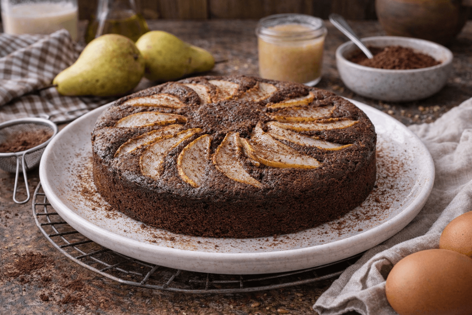 Torta soffice al cacao e pere