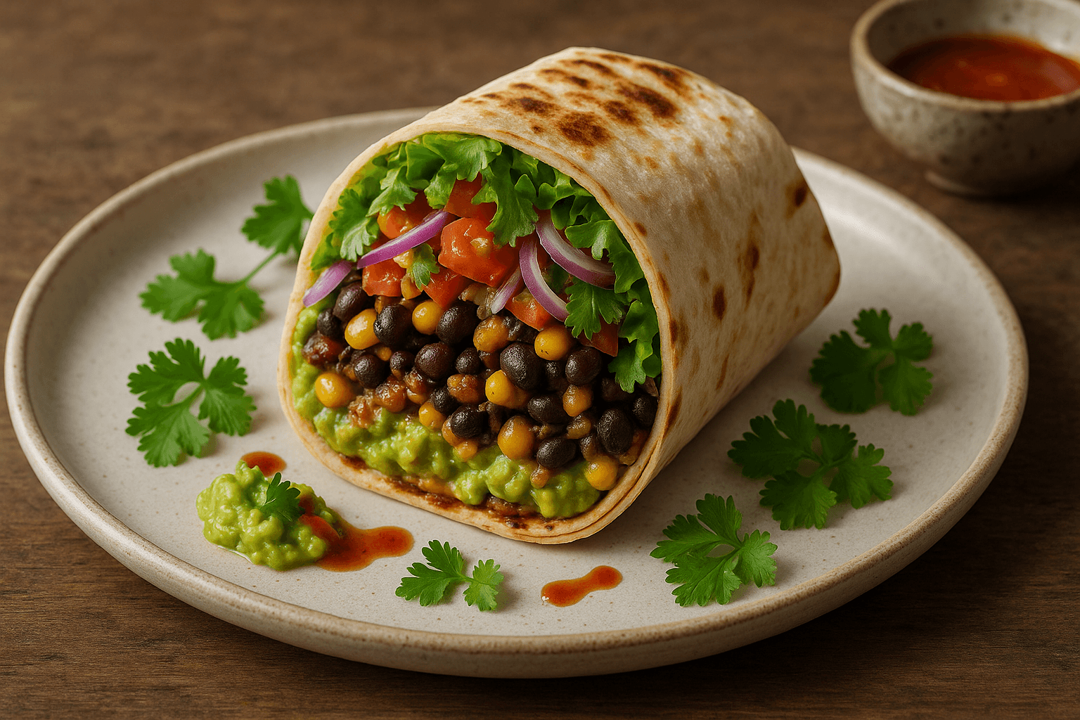 Wrap Vegano con Avocado, Fagioli Neri e Salsa Piccante