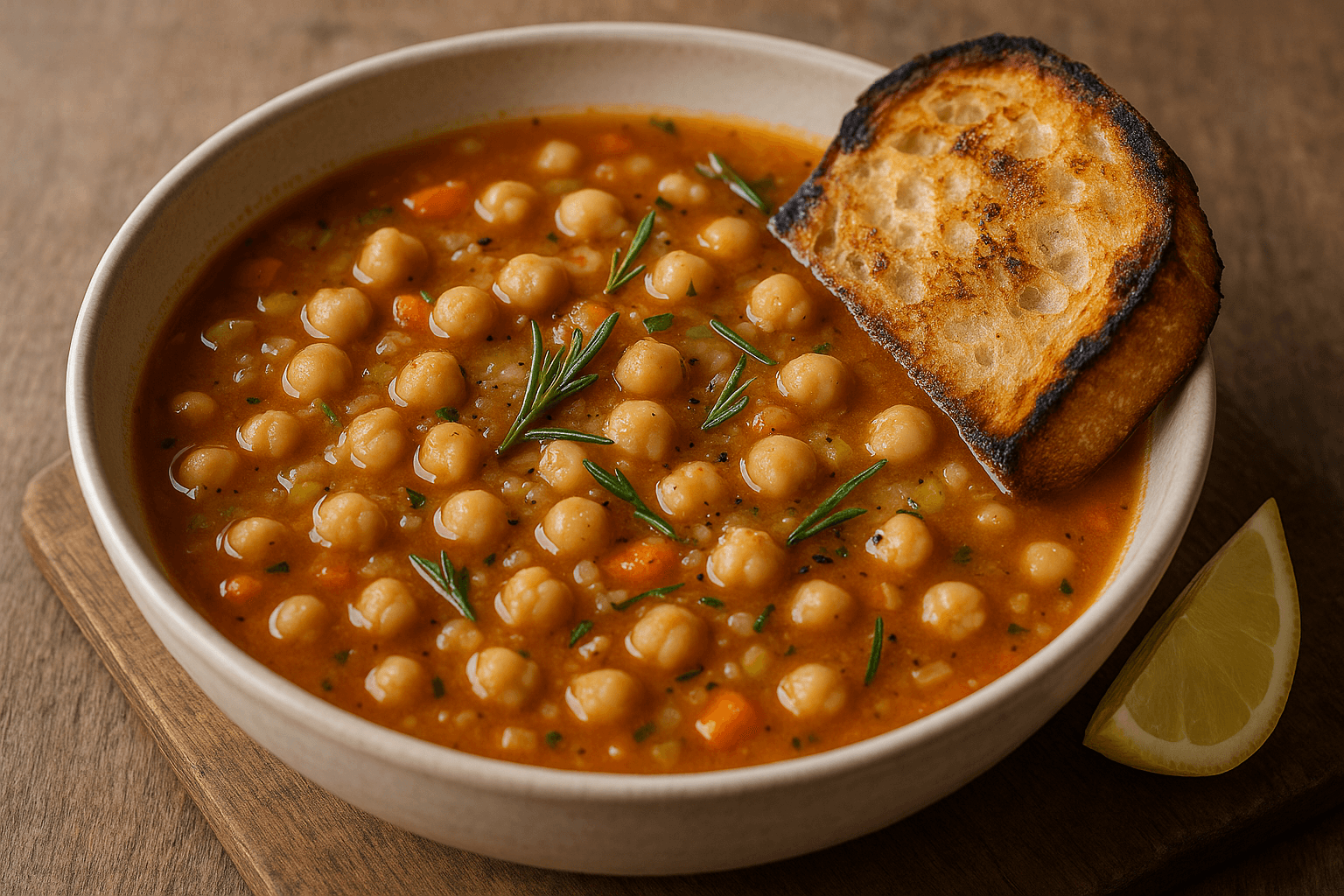 Zuppa di Ceci e Rosmarino con Pane Abbrustolito